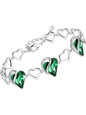 Women's Green Brass  Heart Healing Stone Crystal Healing Stone Crystal Bracelet